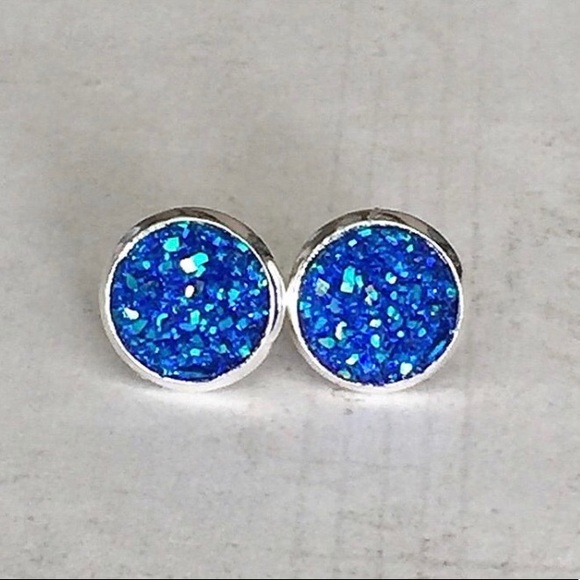 Jewelry - Aqua Blue Druzy Stud Earrings